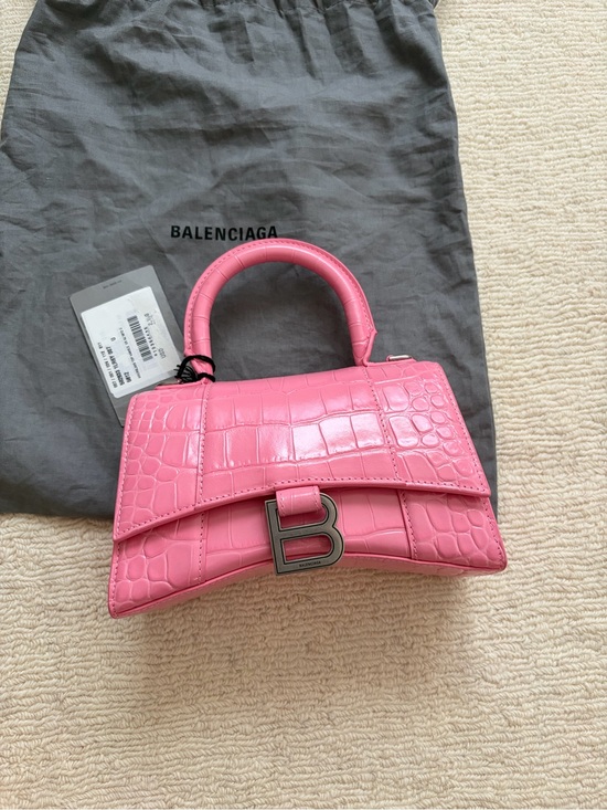 Balenciaga Handbags - Brand New Balenciaga XS Hourglass Pink Croc Embossed Top Handle Bag $2600